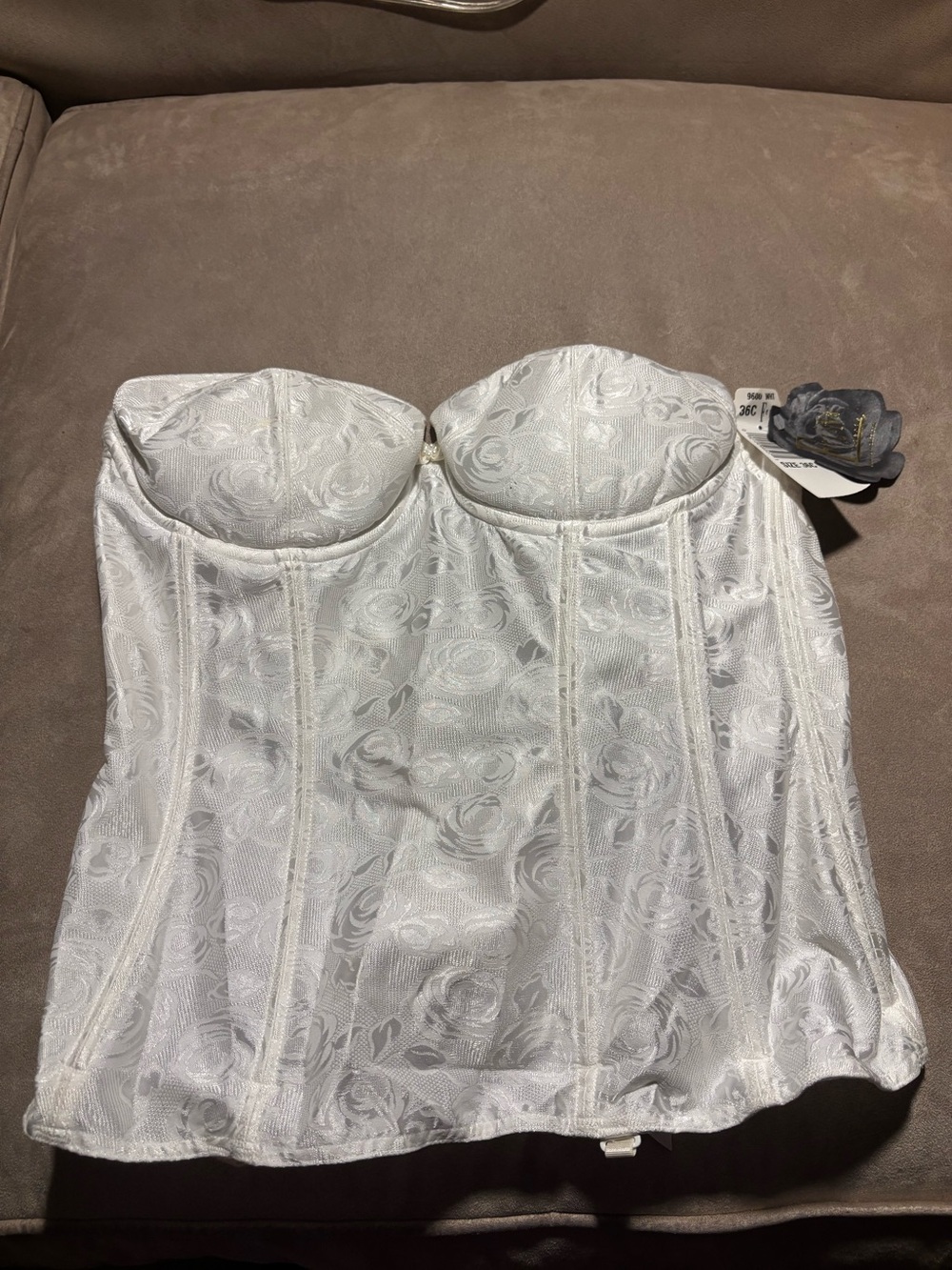 Vintage Jezebel 9600 White Floral Bustier Corset Bra 36C NWT Bridal Lingerie